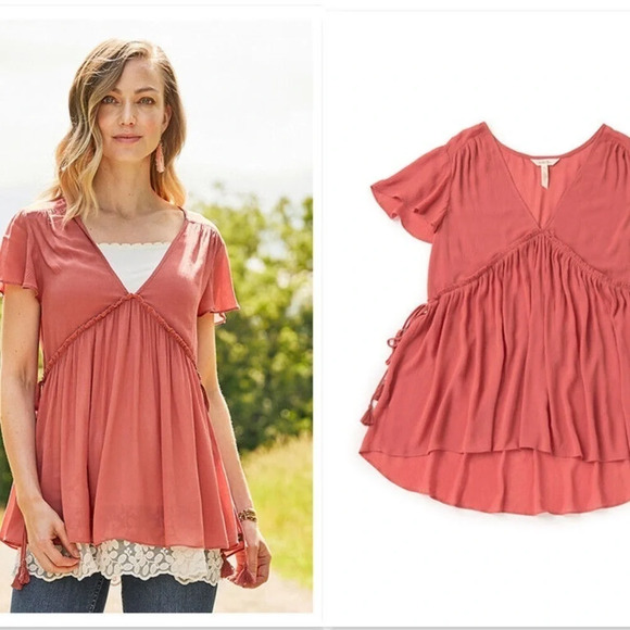 Matilda Jane willow top salmon color blouse V-neck - Picture 1 of 10